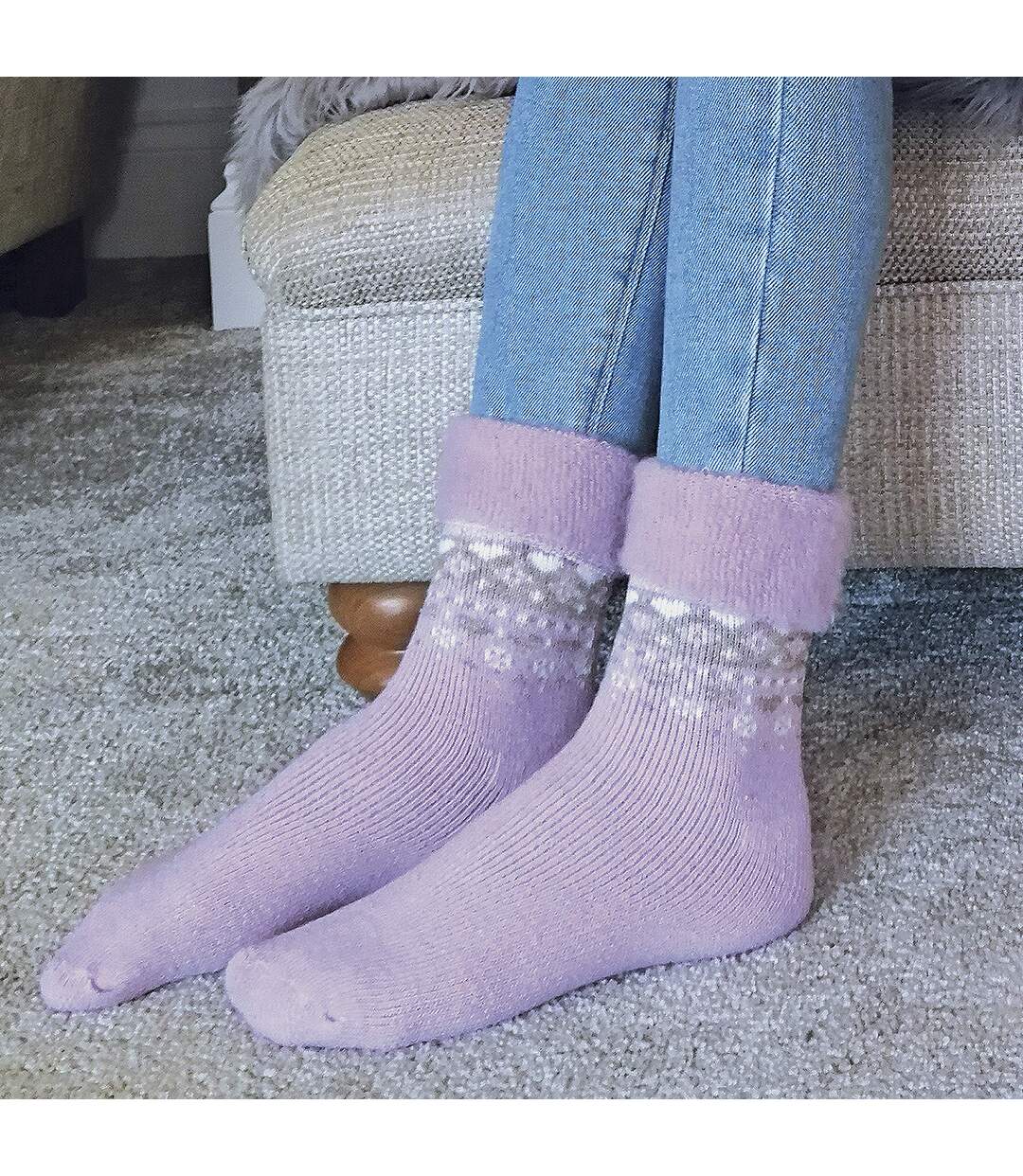 6 Pairs Ladies Wool Bed Socks Turnover Top Thermal Fairisle Winter-4