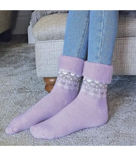 6 Pairs Ladies Wool Bed Socks Turnover Top Thermal Fairisle Winter