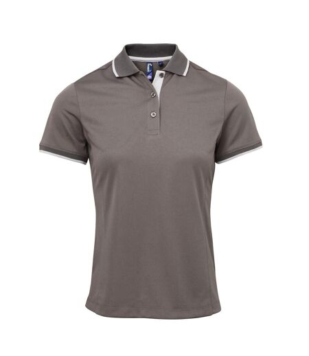 Premier Womens/Ladies Contrast Coolchecker Polo Shirt (Dark Grey/Silver) - UTRW5519