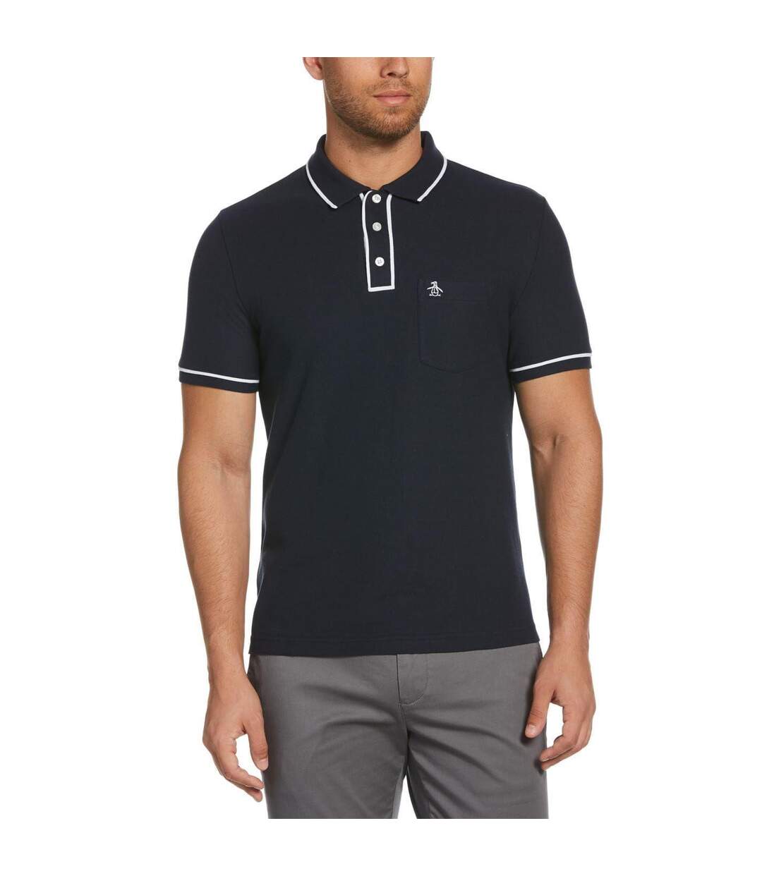 Mens Short-sleeved Polo Shirt Navy Blue Original Penguin-4