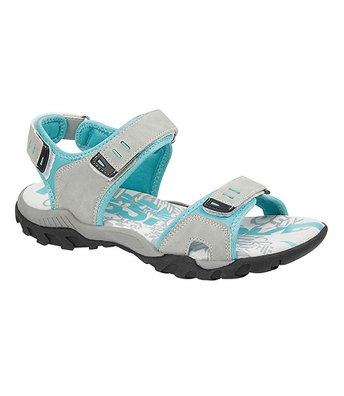 PDQ Womens/Ladies Toggle & Touch Fastening Sports Sandals (Light Grey/Mint) - UTDF437