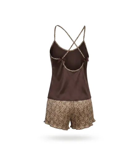 OZABI Pack 2 Pyjamas Femme Satinés, Débardeur Bretelles Léopard, Short Léopard