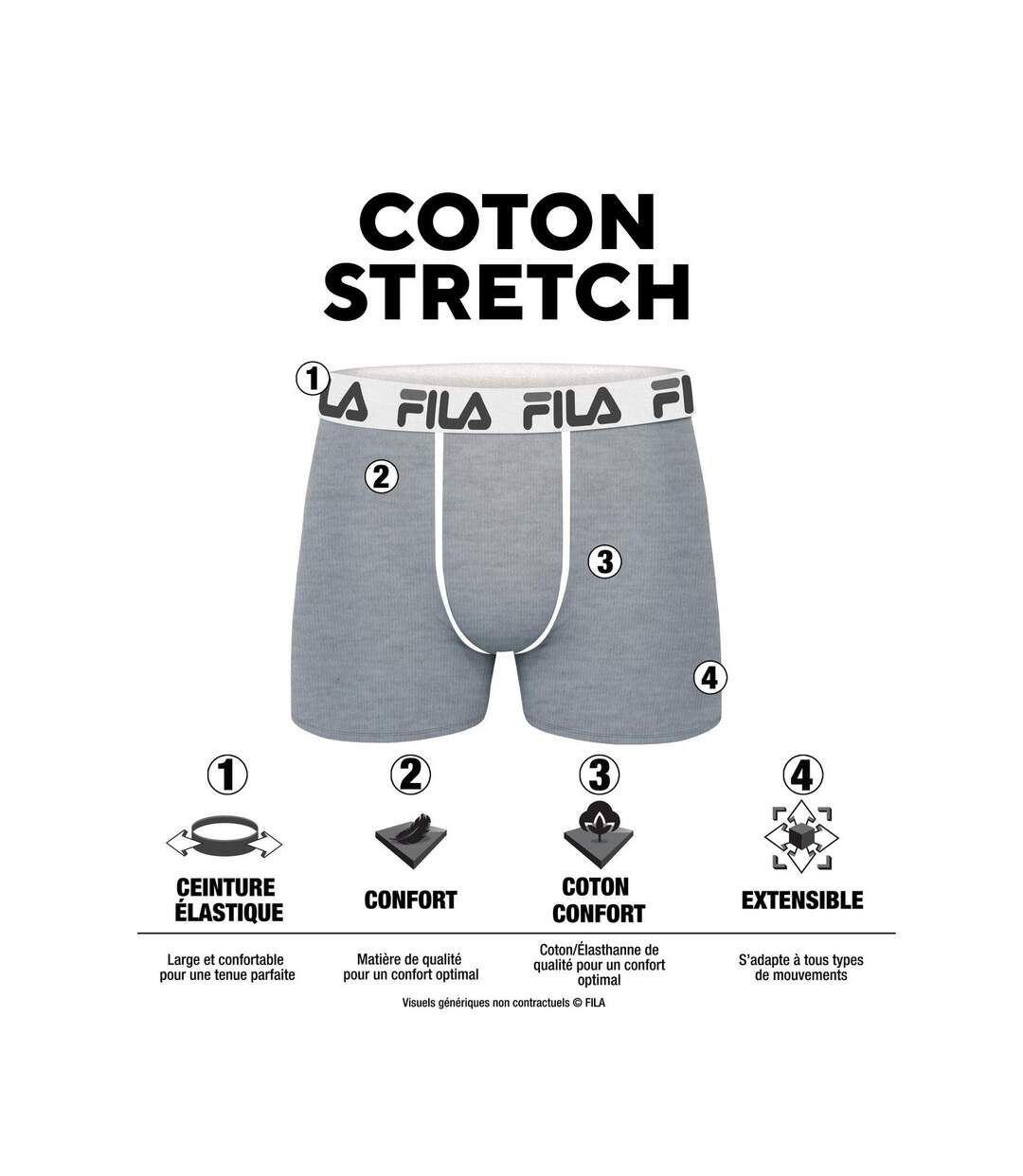 Lot de 4 boxers homme en coton FU5166 Fila