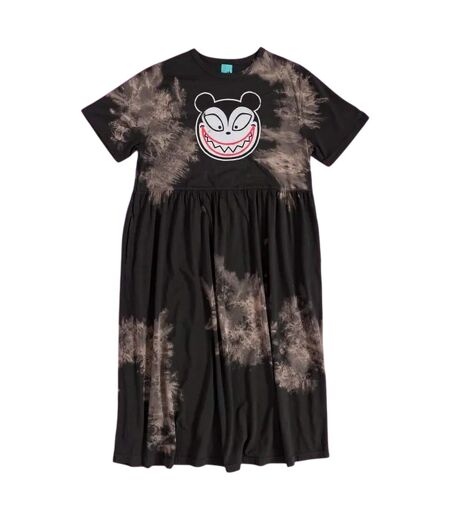 Womens/ladies Scary Teddy Midi Tie Dye Smock Dress Charcoal The Nightmare Before Christmas