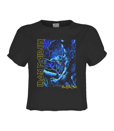 Womens/ladies Blue Monster Iron Maiden Crop Top Charcoal Amplified