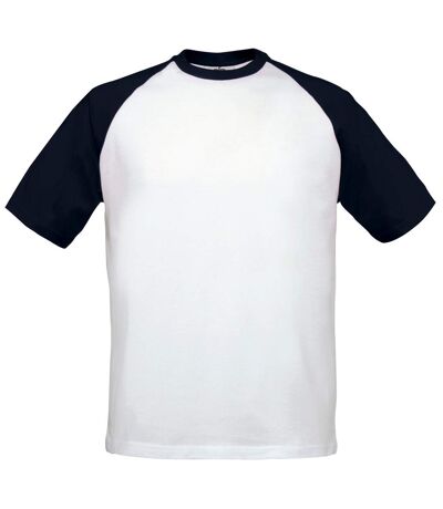 B&C Mens Short-Sleeved Baseball T-Shirt (White/Navy)