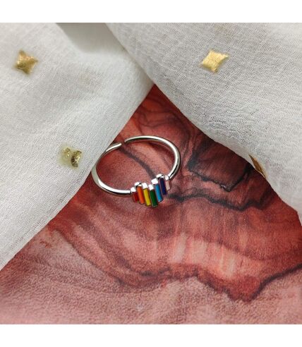 Slim Rainbow Colourful Heart Open Adjustable Chakra Thin Ring