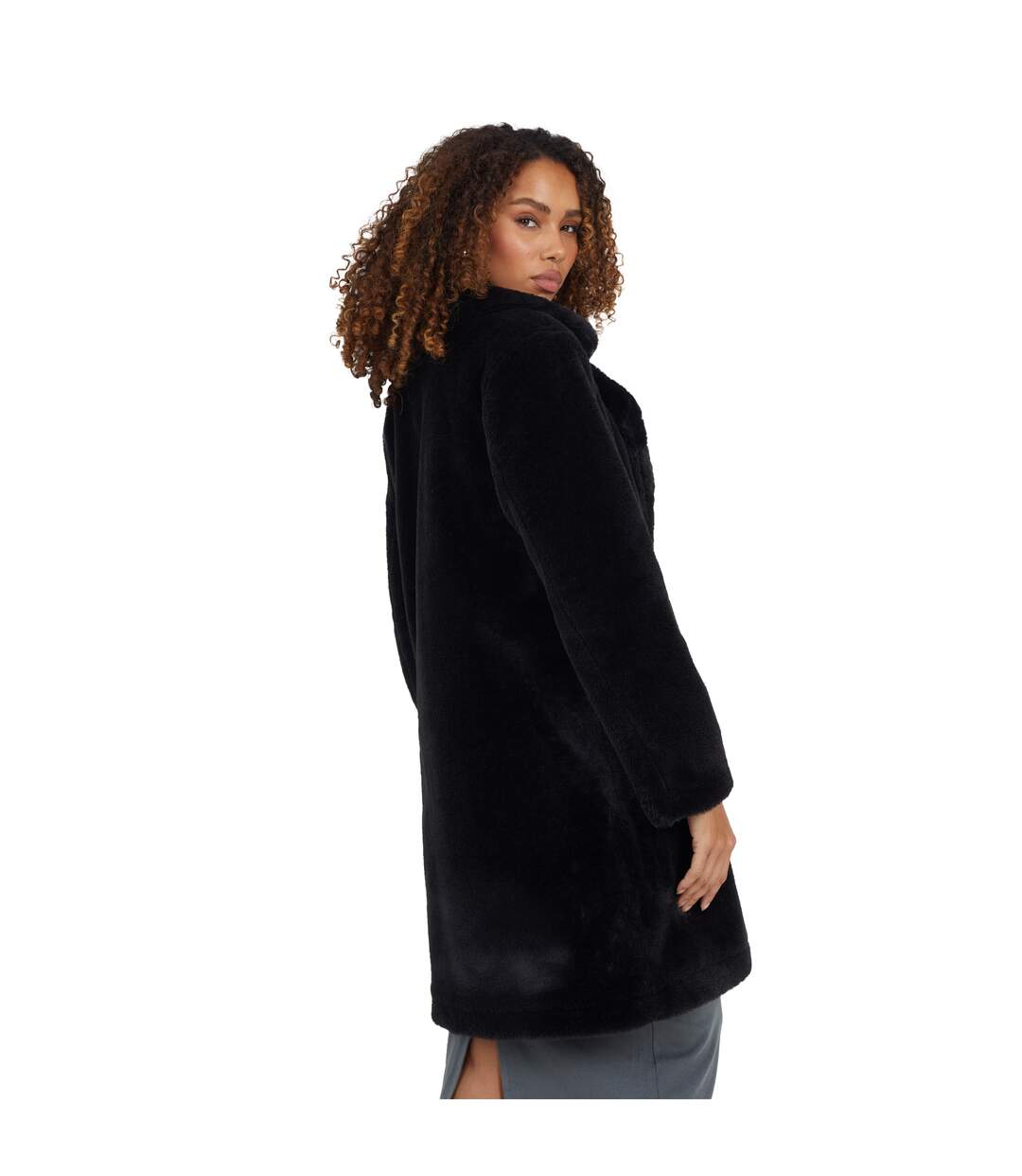Womens/ladies Faux Fur Double-breasted Jacket Black Brave Soul-3