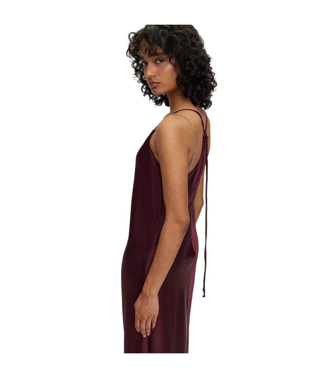 Womens/ladies Chain Detail Satin Slip Dress Red Boss-3