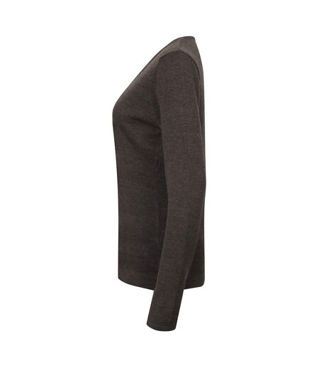 Henbury Womens/Ladies 12 Gauge Fine Knit V-Neck Jumper / Sweatshirt (Grey Marl) - UTRW660