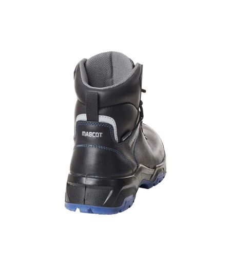 Mens Footwear Flex Leather Safety Boots Black Royal Blue Mascot