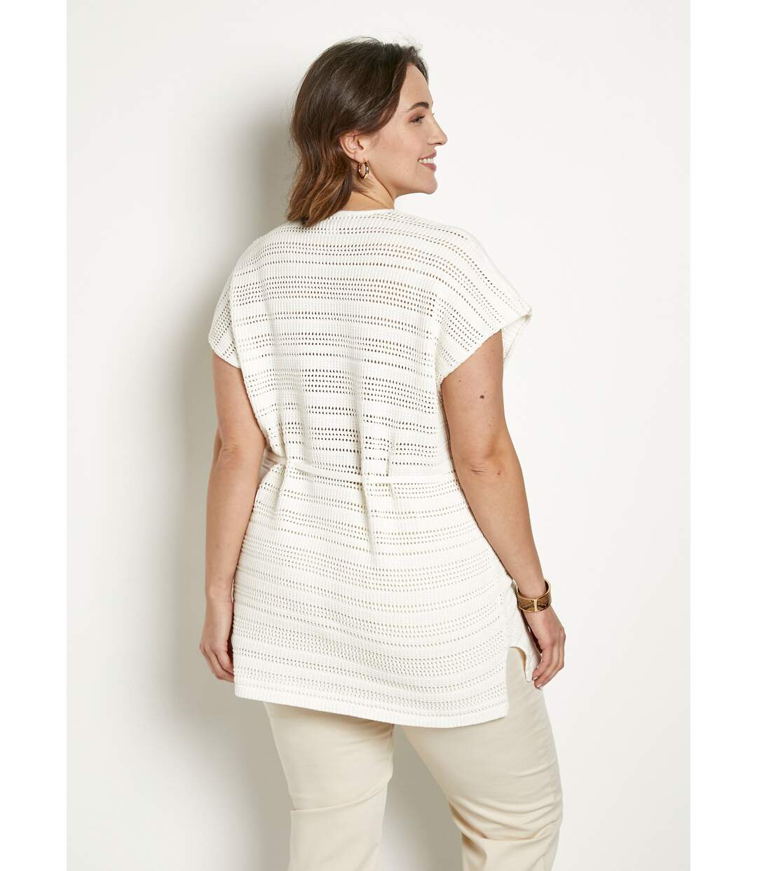 Pull-tunique de plage long ajouré col V coton-2
