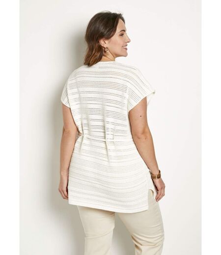Pull-tunique de plage long ajouré col V coton