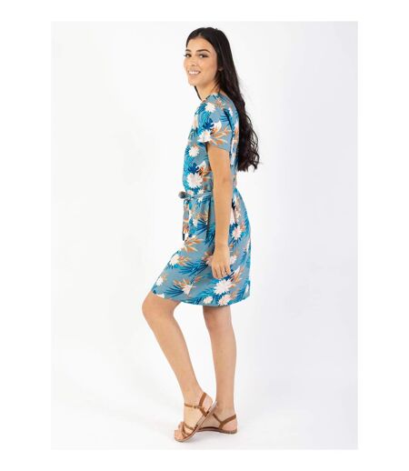 Robe courte manches courtes col V SERENA  motif exotique Coton Du Monde