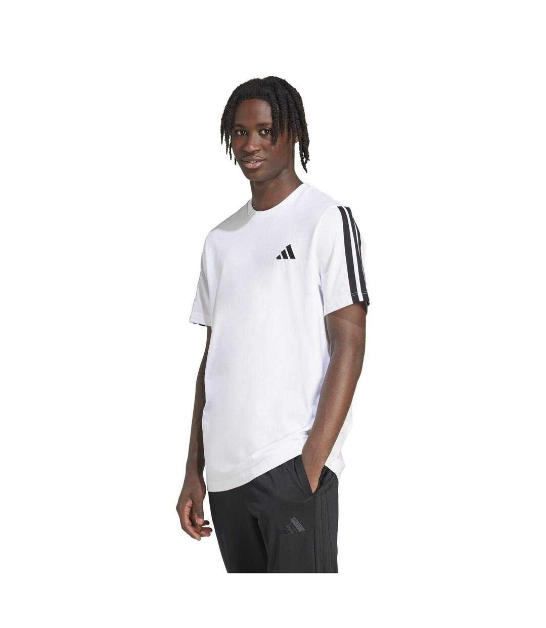 T-shirt Motif/style 3 Rayures Homme Blanc Noir Adidas-1
