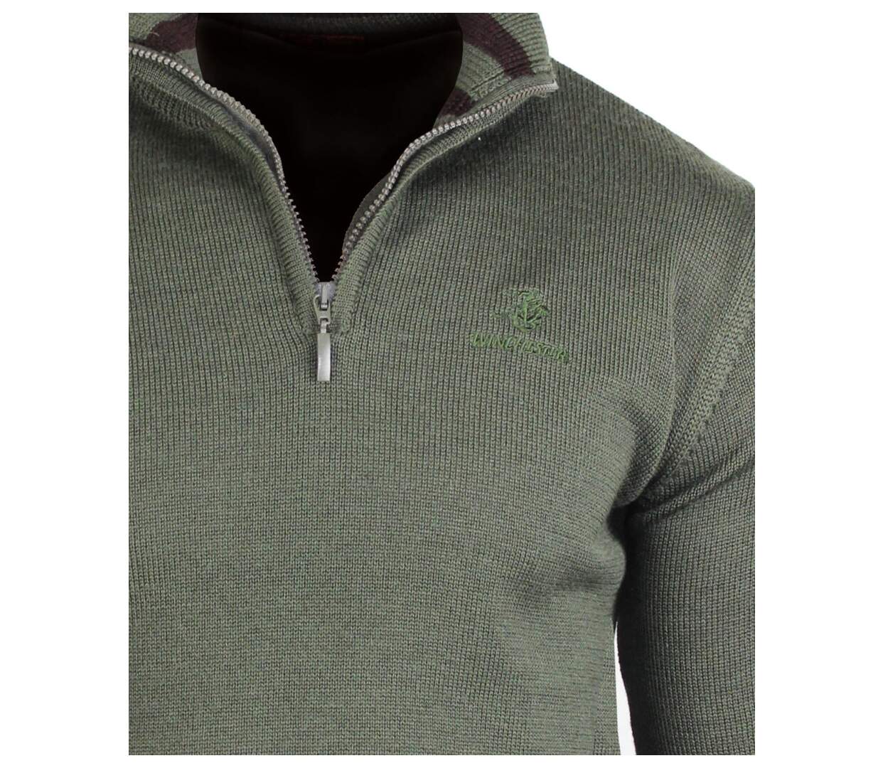 Pull camionneur Camionneur Homme Coton Zippé Olive & Choco-4