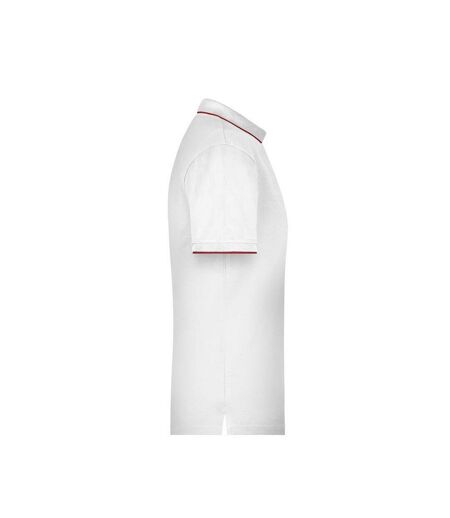 Polo Motif/style Rayures Contrastées Homme Blanc Rouge James And Nicholson