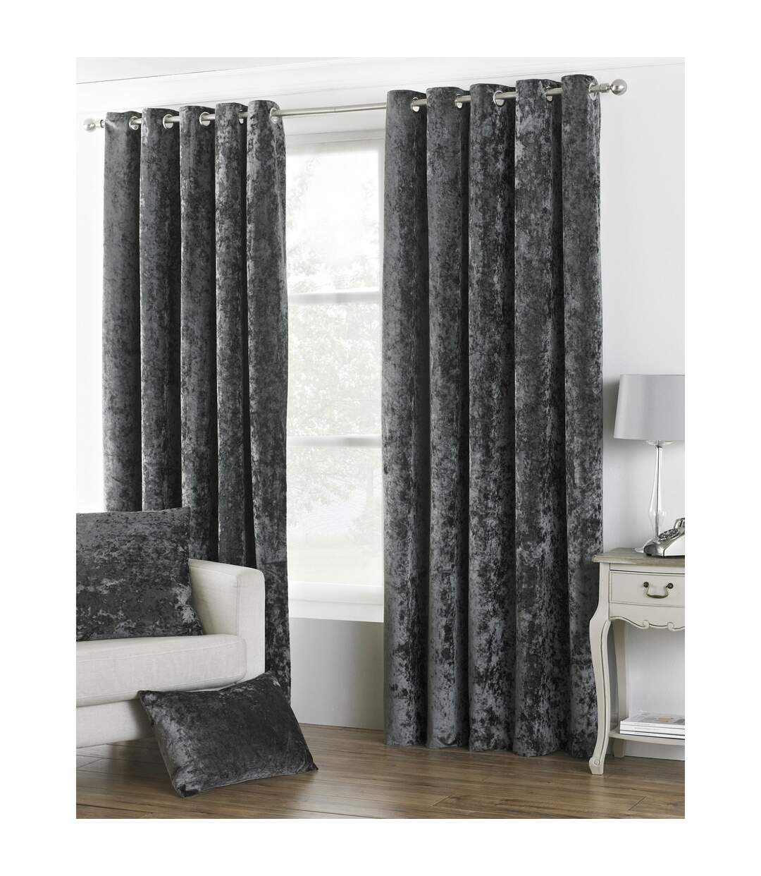 Riva home verona velvet style eyelet curtains 90 x 72in 229 x 183cm pewter Paoletti-1