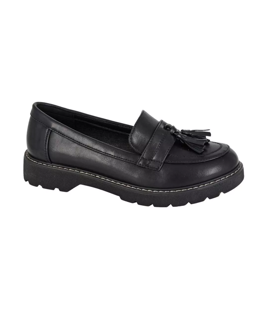Womens/ladies Tassel Loafers Black Boulevard-1