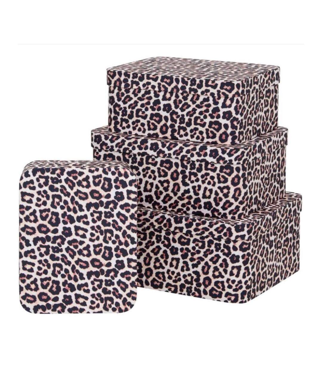 Lot de 4 Boîtes Déco Léopard Polybox 39cm Marron-1