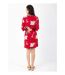 Robe courte manches 3/4 fluide LEYLA imprimé fleuri rouge Coton Du Monde-4