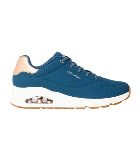 Womens/ladies Uno Stand On Air Wedge Trainers Navy White Pink Skechers