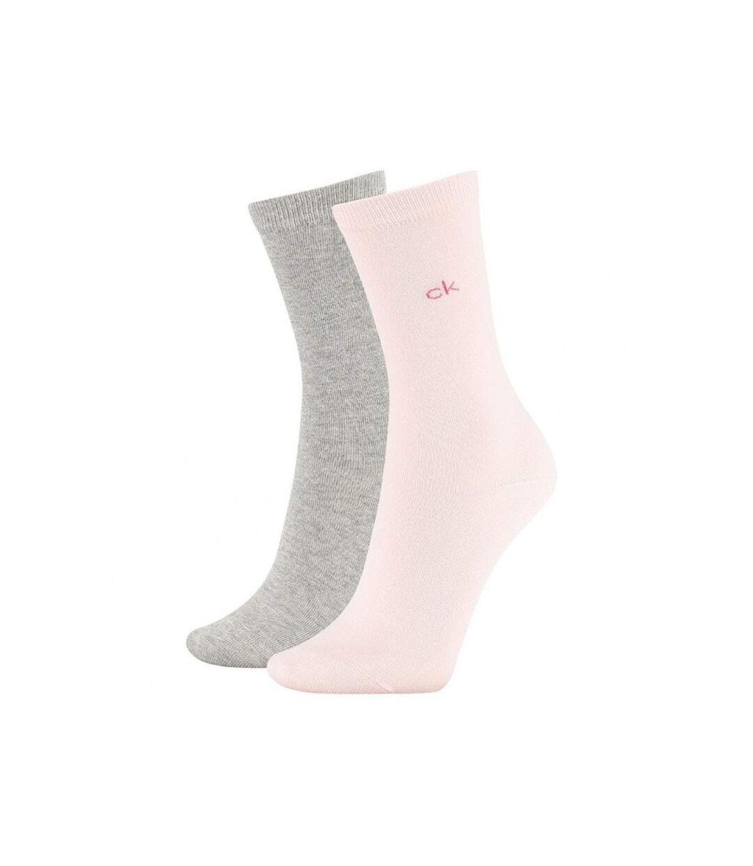 CALVIN KLEIN Lot de 2 paires de Chaussettes Femme Coton CLASSIC Rose Gris-1