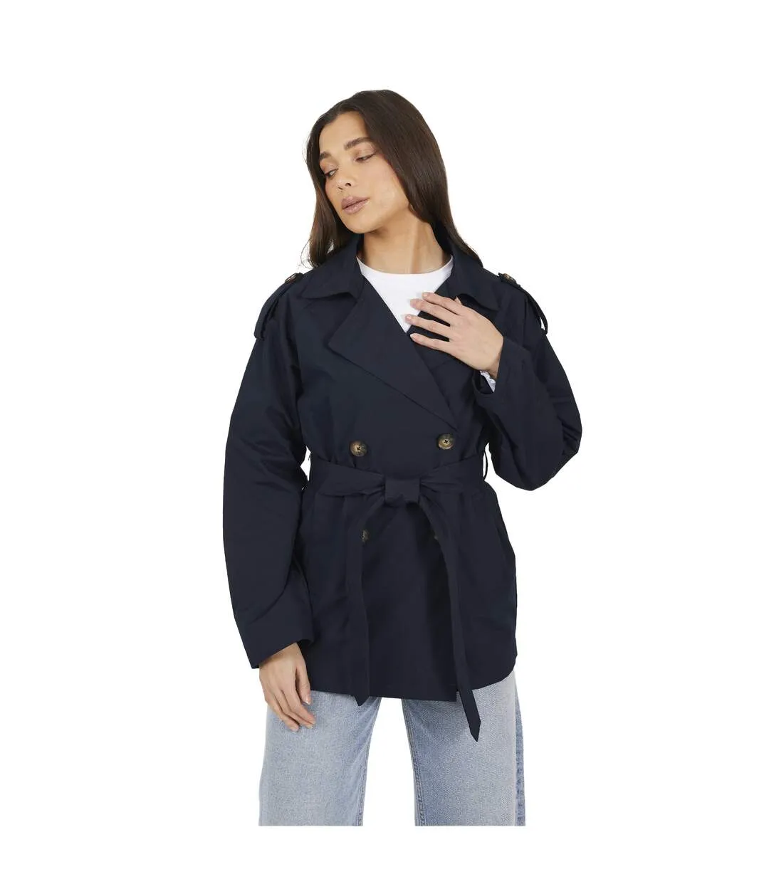 Imperméable Motif/style Classique Pollie Femme Bleu Marine Brave Soul-2