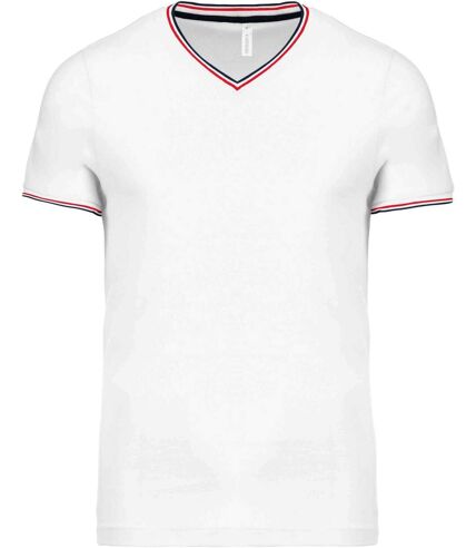 T-shirt manches courtes coton piqué col V K374 - blanc - homme