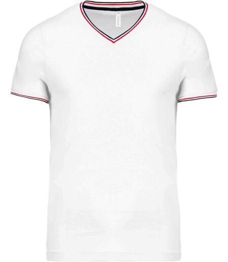 T-shirt manches courtes coton piqué col V K374 - blanc - homme