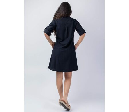 Robe chemise unie noire CLAUDINE coupe droite Coton Du Monde