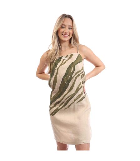 Womens/ladies Zebra Mini Dress Beige Off White