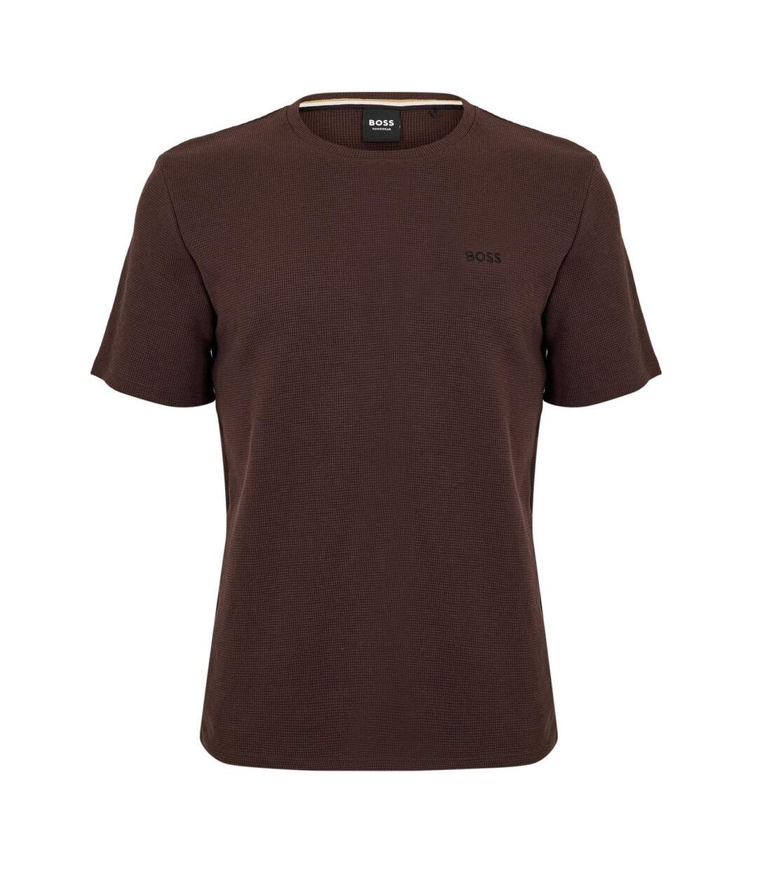 Mens Waffle Knit Pyjama Top Brown Boss-1