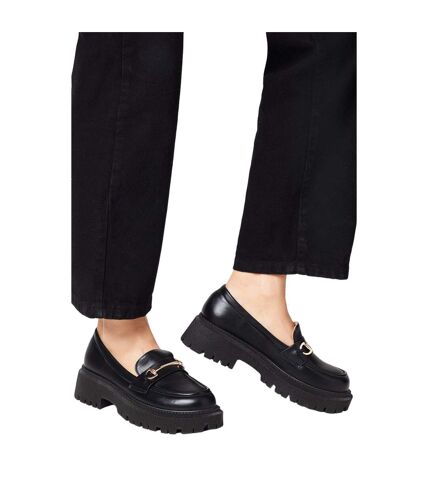 Womens/ladies nola snaffle detail chunky heel loafers black Faith