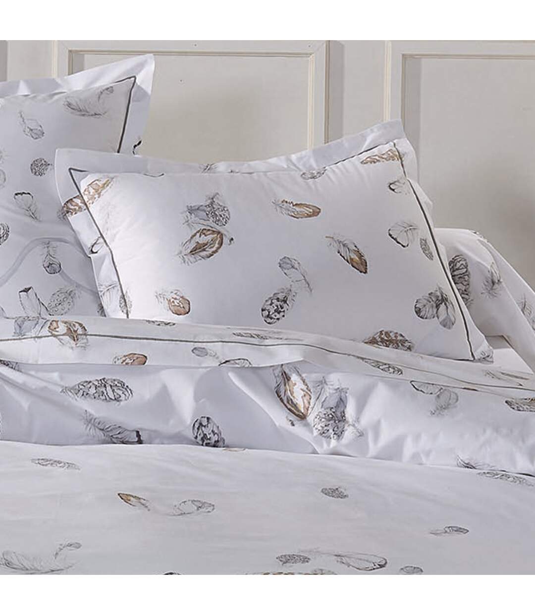 Taie d'oreiller percale pur coton PLUMES-5