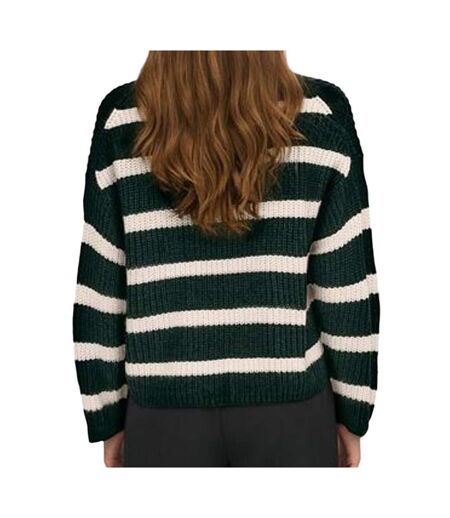 Pull Blanc/Vert à Motifs Femme JDY Stripe Pullover - M