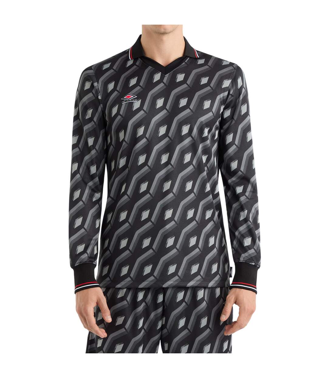 Mens Jacquard Long-sleeved Jersey Black Grey Umbro-1