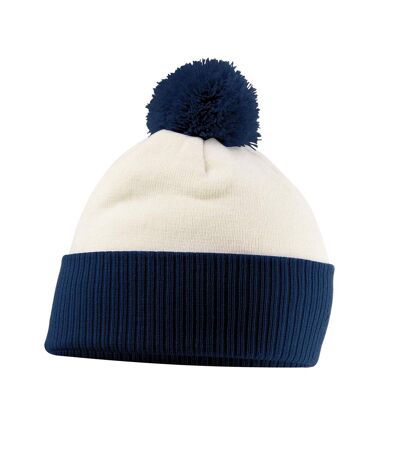 Bonnet snowstar adulte blanc cassé / bleu marine Beechfield