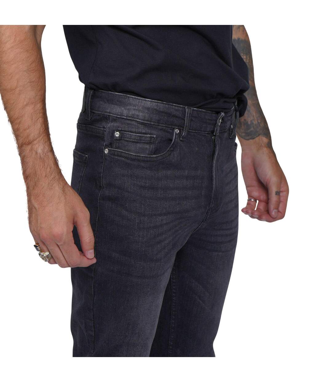 Mens Plain Slim Jeans Black Firetrap-4