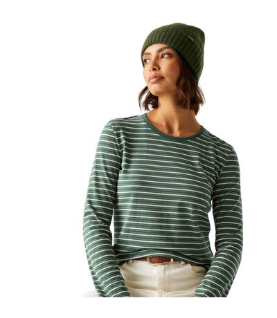 T-shirt Manches Longues Motif/style À Rayures Federica Femme Vert Sombre Vanille Clair Regatta