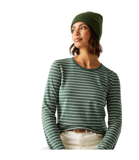 T-shirt Manches Longues Motif/style À Rayures Federica Femme Vert Sombre Vanille Clair Regatta