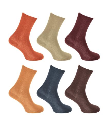 Unisex Adult Thermal Viloft Non Elastic Boot Socks (Pack Of 6) (Brown/Navy/Yellow/Purple/Green/Coral) - UTUT610