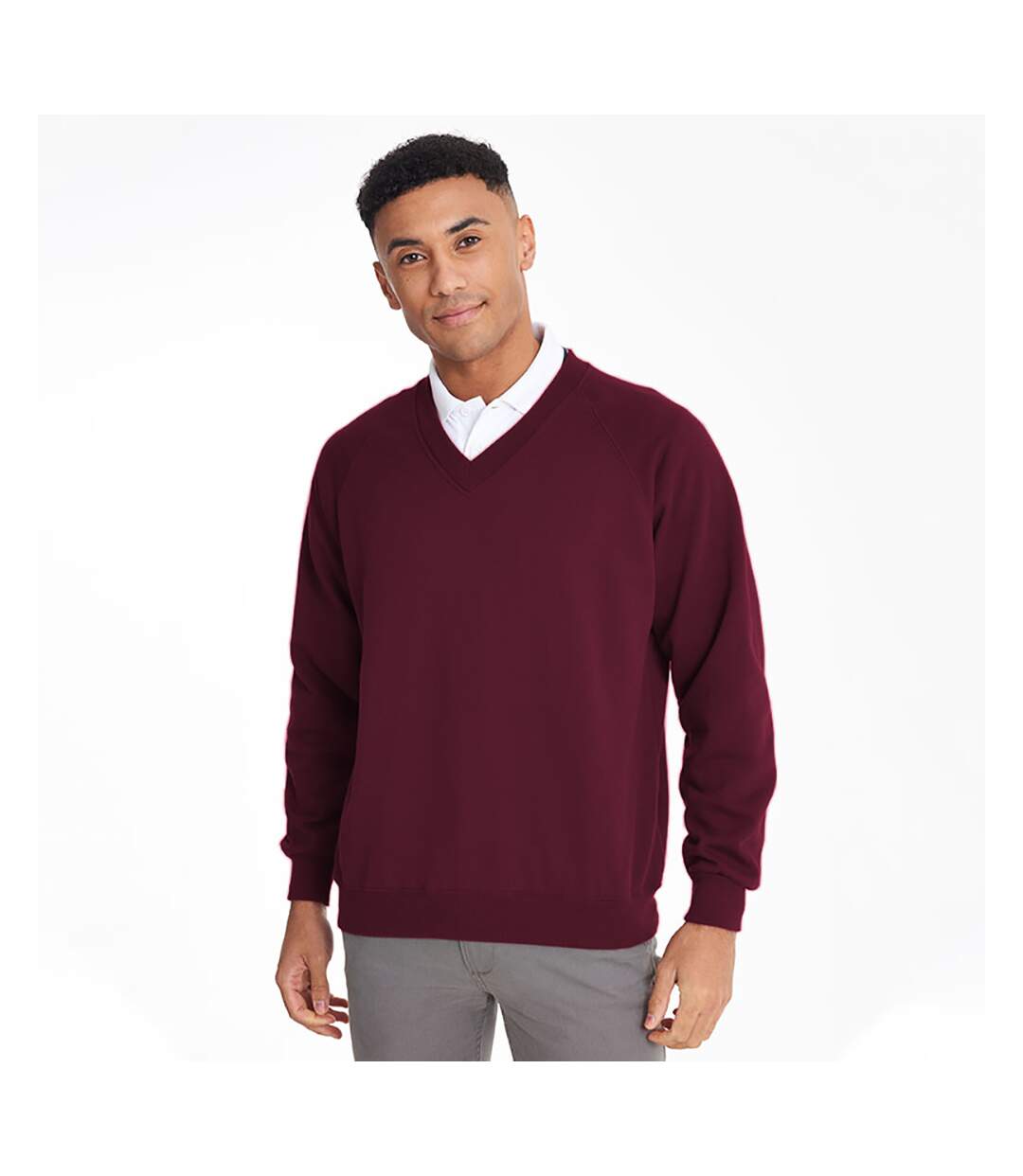 Sweatshirt avec col en v homme bordeaux Maddins-3