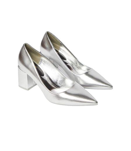 Womens/ladies baden metallic detail medium block heel court shoes silver Dorothy Perkins