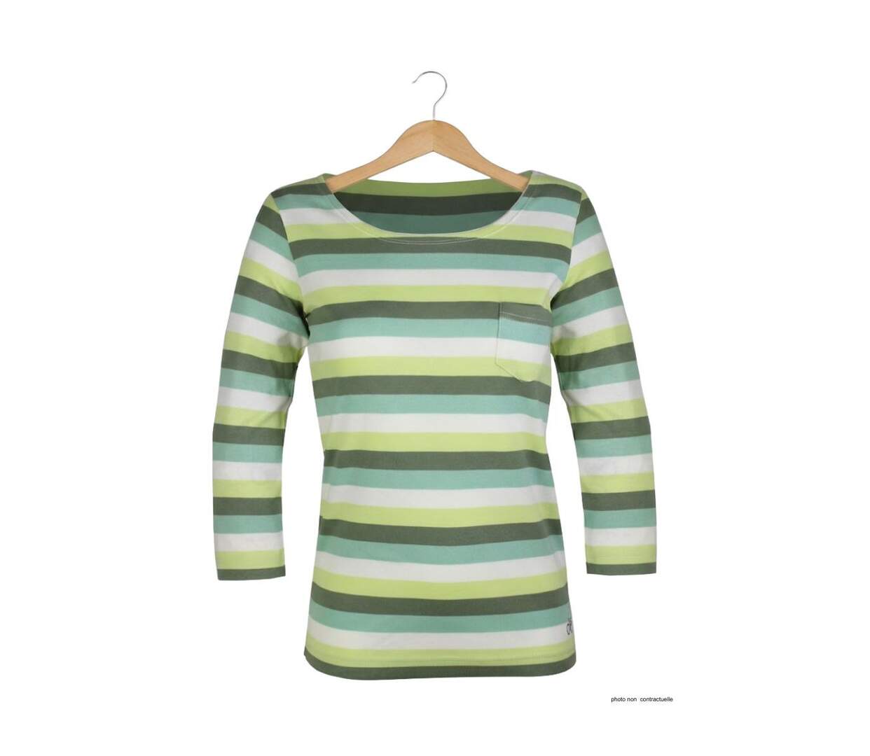 MAYFLOWER DIXIE2 - Tee-shirt manches 3/4 en coton rib : rayures blanc, aqua, kaki et vert-2