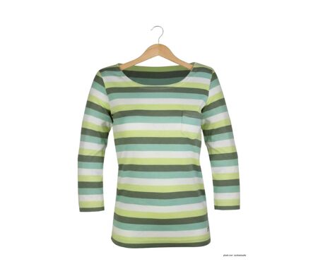 MAYFLOWER DIXIE2 - Tee-shirt manches 3/4 en coton rib : rayures blanc, aqua, kaki et vert