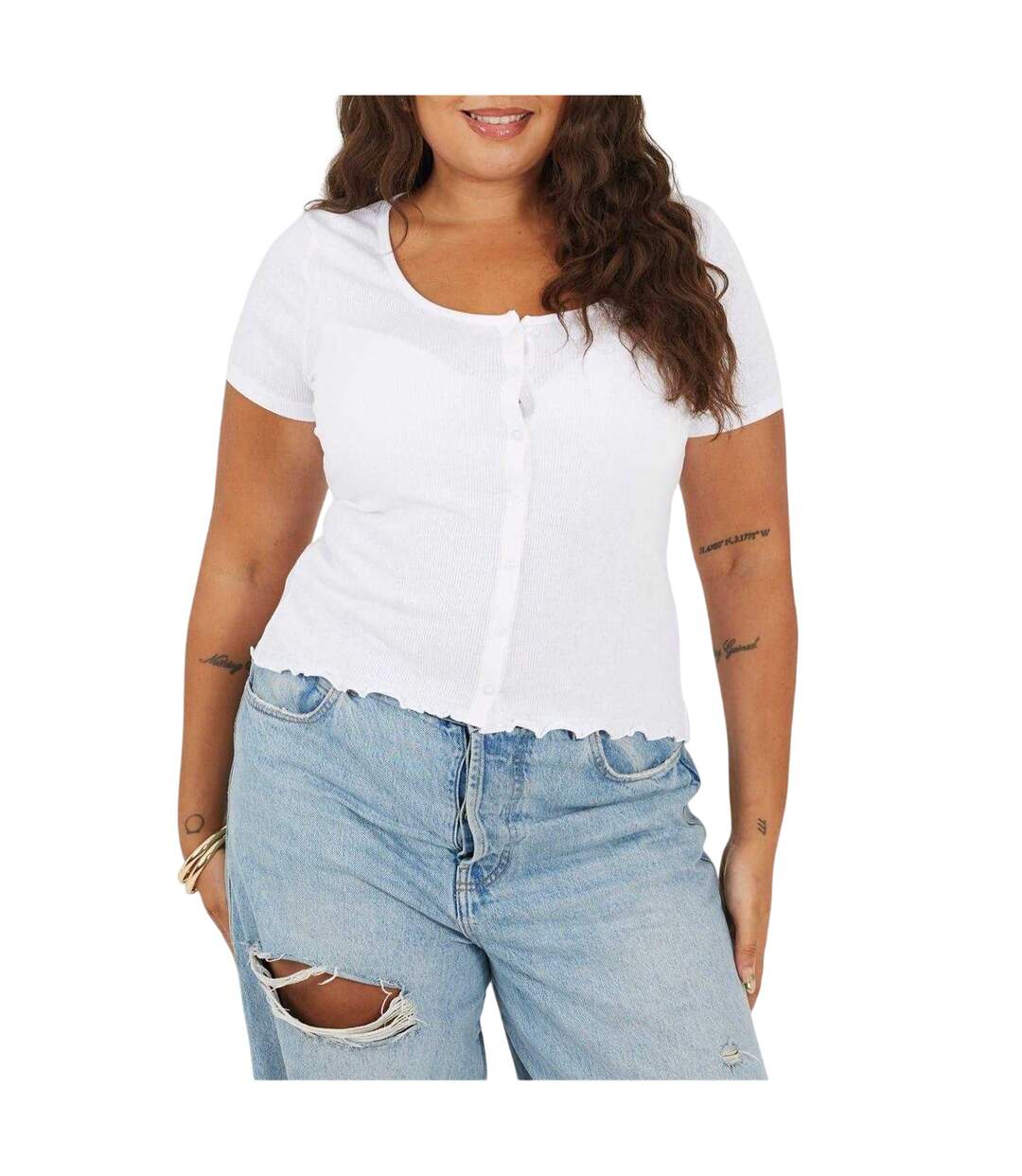 Womens/ladies Ribbed Plus T-shirt White Brave Soul-1