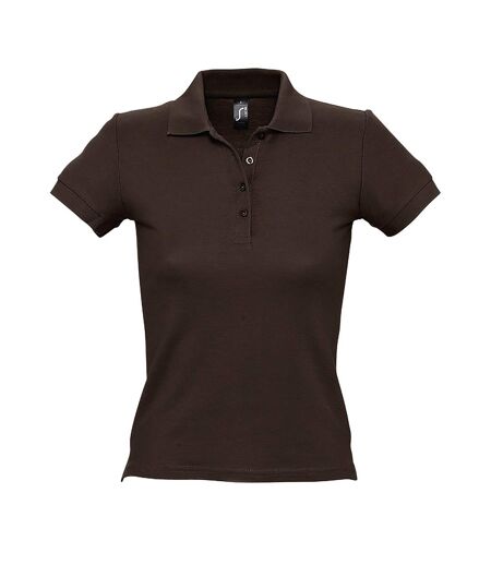 SOLS Womens/Ladies People Pique Short Sleeve Cotton Polo Shirt (Chocolate) - UTPC319