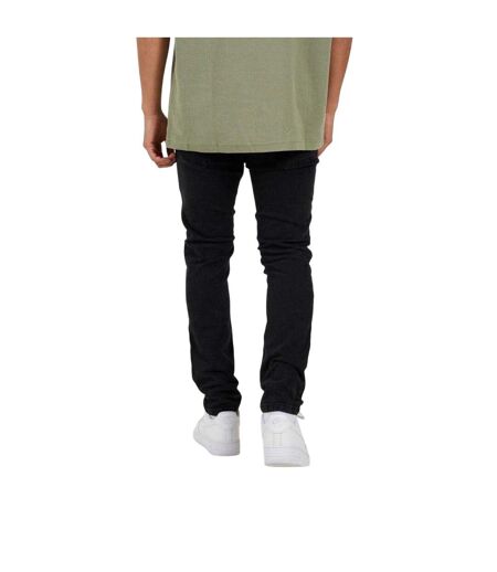 Mens Biker Stitched Skinny Jeans Black Brave Soul