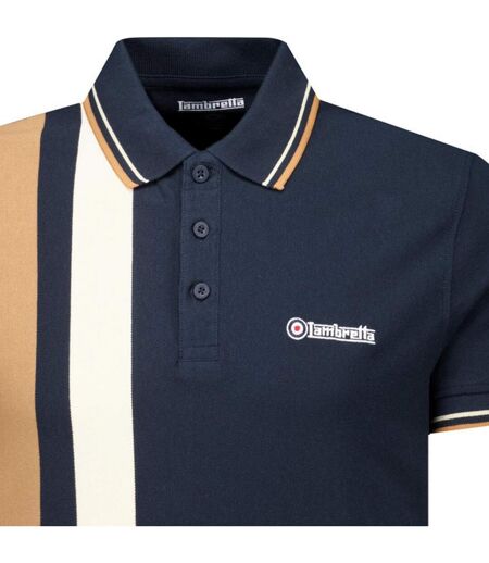 Mens Classic Yarn Dyed Stripe Logo Polo Shirt Navy Smoke Blue Lambretta